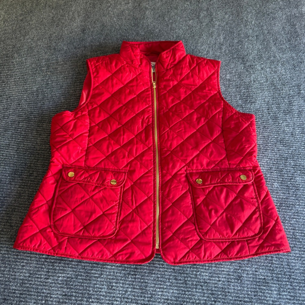 St Johns Bay Womens XL Red Quilted Puffer Vest Mock Neck Gold Zip 93677